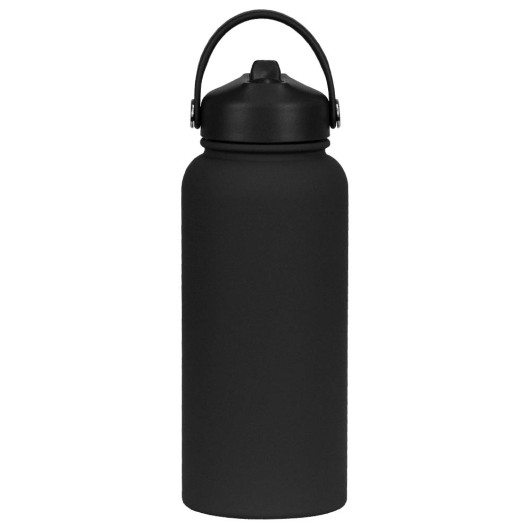 Black Front 1L Rubber Coated Bottles Straw